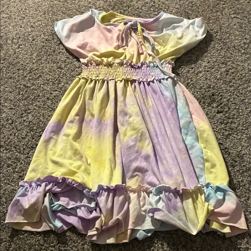 Pastel Tie-Dye Dress with Ruffle Hem